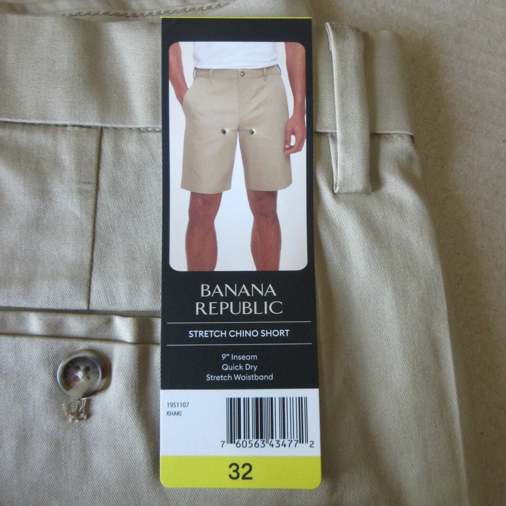 BANANA REPUBLIC Stretch Chino Shorts Mens Sz 32 Khaki Tan Beige Flat Front NWT